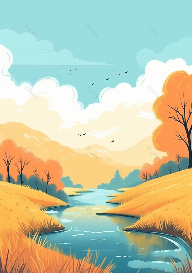 秋季山林湖泊河流自然插画美景,插画/手绘图,插画/手绘图库,插画/手绘图下载,插画/手绘